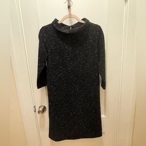 Ann Taylor Black & White Textured Shift Dress with 3/4 Sleeves and Collar